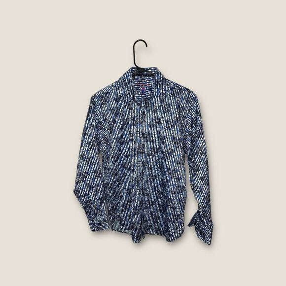 Luchiano Visconti Black Men’s Velvet Textured Blue Black Button Down Top Size Sm - Picture 2 of 8